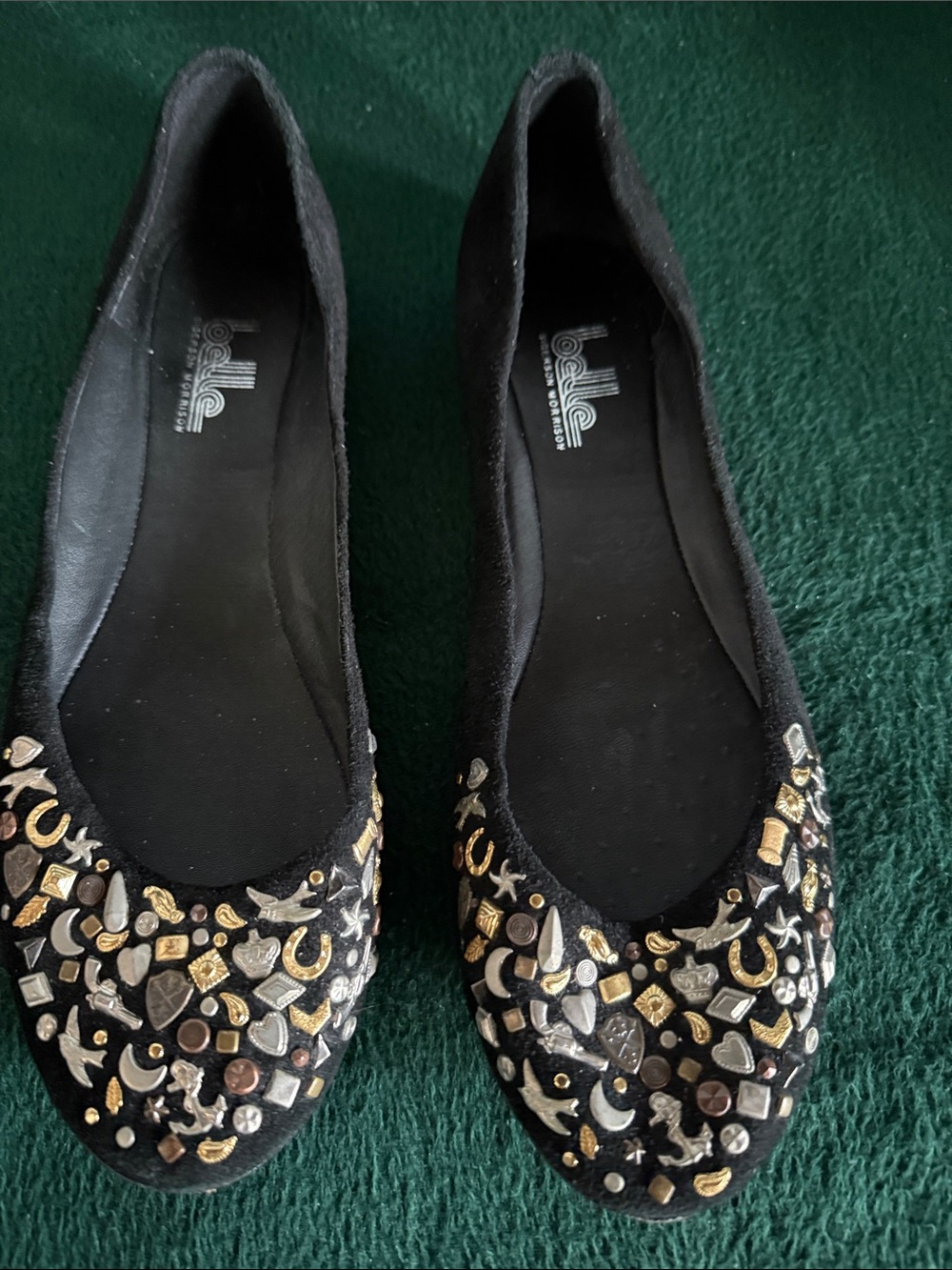 belle sky Black Embellished Ballet Flats